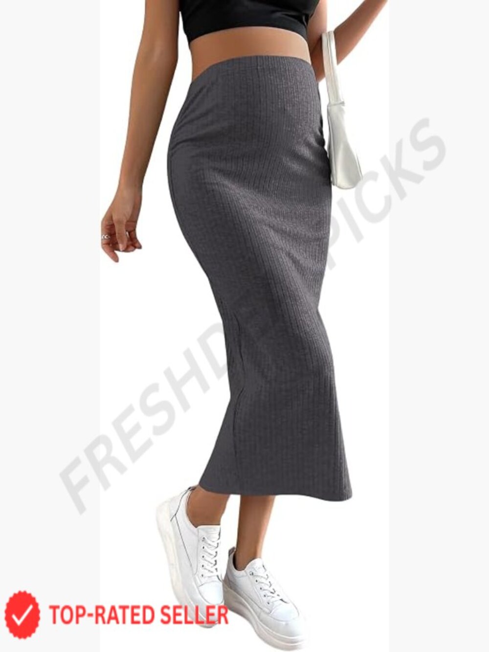 Maternity Skirt Adjustable Rib Knit High Waist Split Pencil Long Skirt